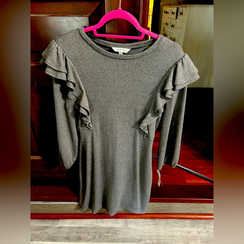 Charcoal gray long sleeve knee length girls dress